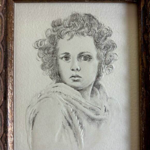 Vintage The Divine Shepherd by Bartolomé Esteban Murillo Framed Pencil Drawing - Picture 8 of 14
